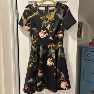 Ted Baker Black Fit and Flare Mini Dress with Short Sleeves for Cocktail